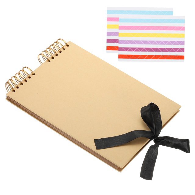 Uxcell Scrapbook Photo Albums, 8x12 Inch 80 Pages with Sticker and Ribbon, Khaki, 1 Pcs