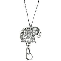 Hidden Hollow Beads Elephant Pendant Lanyard Necklace 34" long, Women's Fashion Chain Lanyard, For Keys, Badge ID holder. (Silver Elephant Non Breakaway - Stronger)