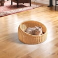 thumbnail image 1 of Lit Rond pour Animaux de Compagnie Lit pour Chien Fournit Imitation Rotin Portable Léger Lit pour Chat Beige, 1 of 9