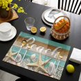 thumbnail image 3 of Starfish Placemats Set of 4, Coastal Coral Ocean Teal Green Brown Wood Grain Placemats for Dining Table, Place Mats for Kitchen Tabletop, Waterproof Wipeable Dining Table Mats Set, 3 of 9