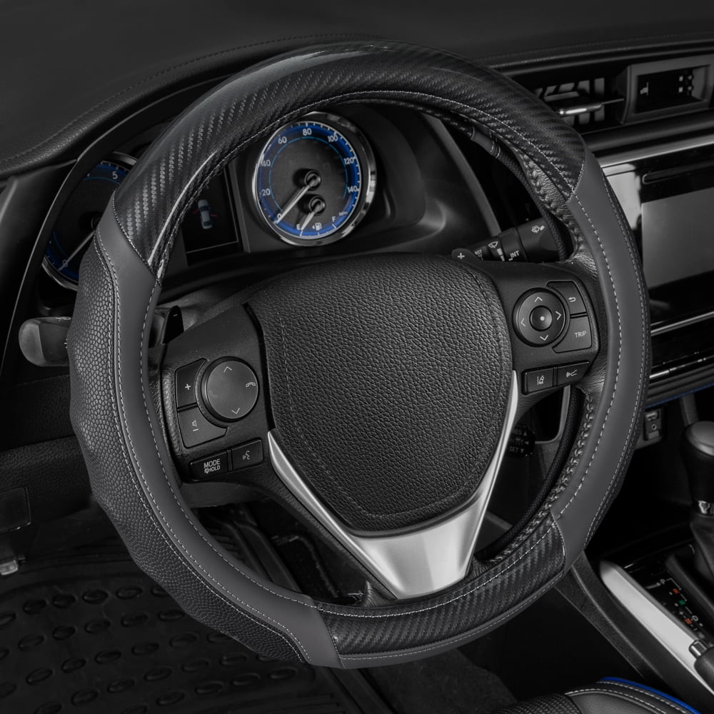 Motor Trend SW-810 Blue with Grooves Soft Touch Leather Steering Wheel Cover with Advanced Traction Universal Fit for Standard Sizes 14.5 15 15.5 inches 