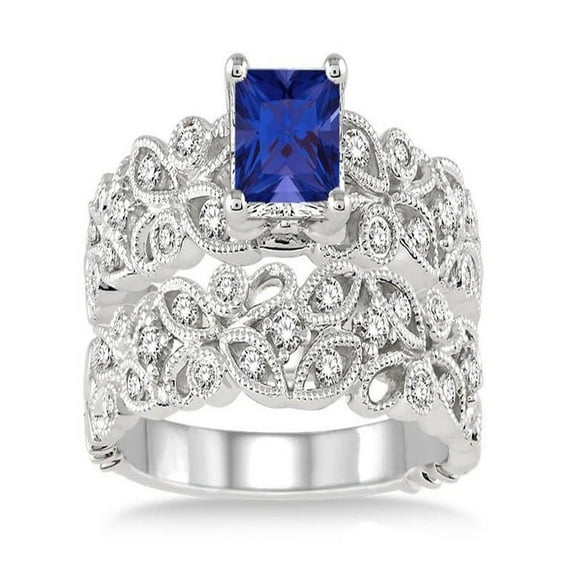 1.5 Carat Sapphire And Diamond Moissanite Infinity Floral Antique Bridal Setround Cut Diamond On 10K White Gold