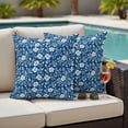 thumbnail image 4 of Blue White Floral Outdoor Waterproof Pillow Covers, Farmhouse Retro Botanical Leaves Decorative Square Throw Pillowcase Sofa Cushion Sham for Patio/Couch/Chair, 16"x16" 2 Pack, 4 of 8
