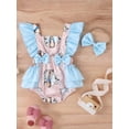 thumbnail image 2 of ZAXARRA Easter Infant Girls Romper Dot Rabbit Print Square Neck Fly Sleeve Ruffles Backless Baby Bodysuits with Bow Headband, 2 of 9