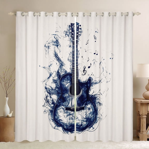 Homewish Vintage Guitar Black Out Curtains for Men, Musical Instruments Curtains Pack of 2 (42x63 Each), Rock and Roll Music Bedroom Curtains, Window Curtains Bedroom Decor
