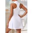 thumbnail image 5 of Womens Zip Front Tennis Dress Collar Racer Back Workout Golf Dresses Build in Shorts with Pockets White XL, 5 of 6