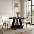 thumbnail image 3 of Hawsaiy 5 Piece Round Dining Table Set for 4, 47.3" Kitchen Dining Table with Storage Shelf & 4 PU Leather Dining Chairs, Modern Kitchen Table Set with Crossed Metal Legs, 3 of 11