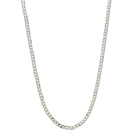 Pori Jewelers Rhodium-Plated Sterling Silver 3mm Cuban Chain Men's Necklace, 30