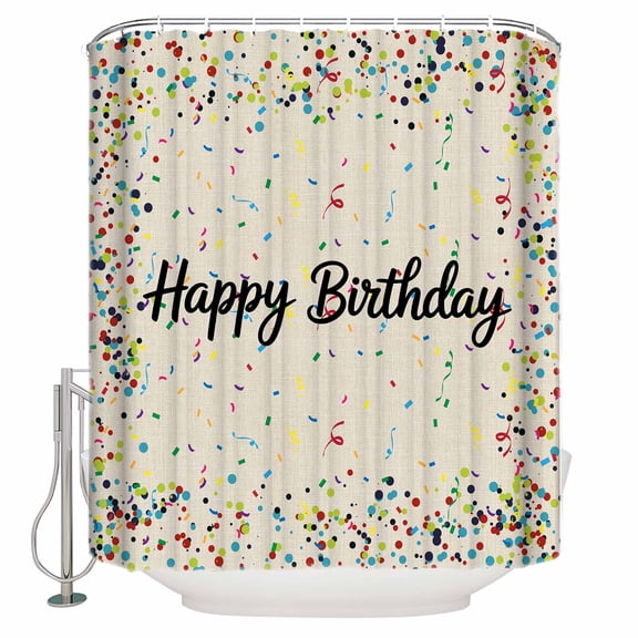 Beige Birthday Bathroom Shower Curtains with 12 Hooks Polyester Waterproof Shower Curtain for Stalls&Bathtubs Colorful Confetti Ribbons Polka Dots Classroom Decorative Bathroom Curtain 36x78 Inches