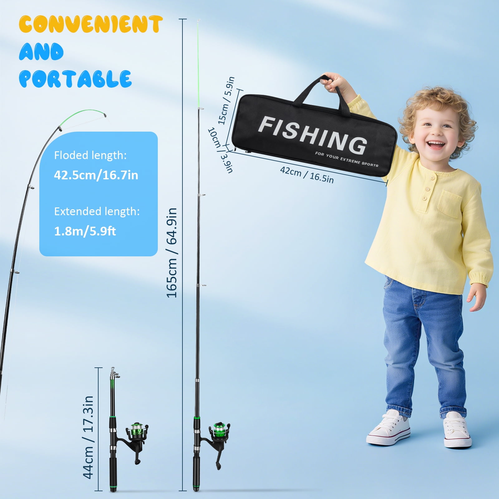 YTAKY Kids Fishing Pole, 75 pcs lure set, Reel Combo Full Kit 3.9ft & 4.9ft Telescopic Casting Rod Pole with Spincast Reel and Hooks Lures Swivels Carry Bag