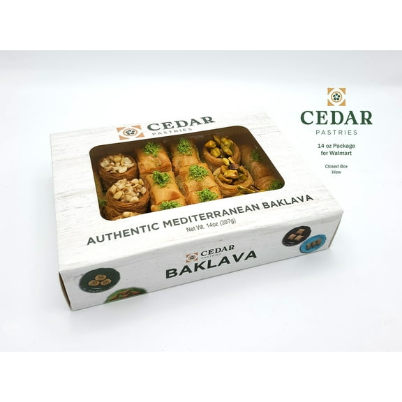 Cedar F&B Assorted Baklava Pastry Tray, Baked with Nuts, 14 oz