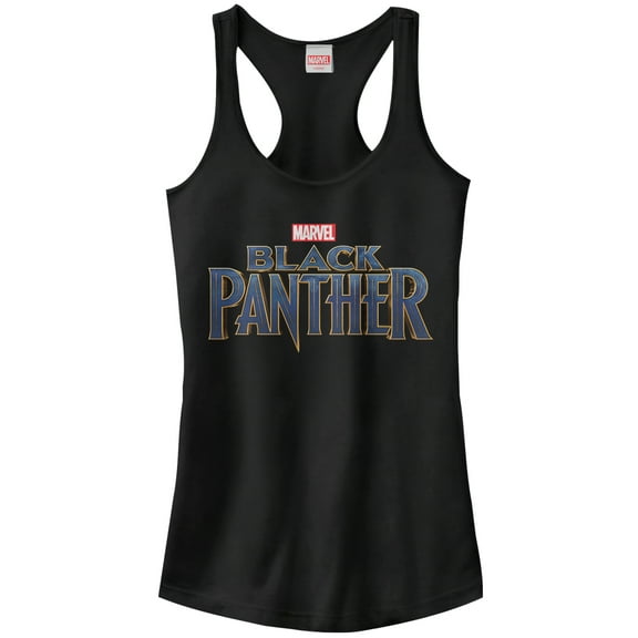 Junior's Marvel Black Panther 2018 Text Logo Racerback Tank Top Black Small