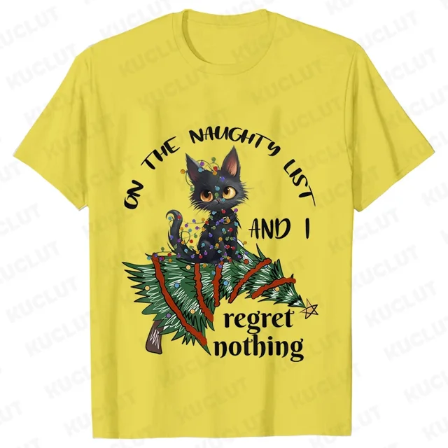 Camisetas con estampado de gato para mujer, ropa divertida de Navidad para amantes de los gatos