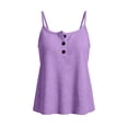thumbnail image 6 of Karymi Summer Tops Waffle Knit Spaghetti Strap Henley Tank Top, Solid V‑Neck 3‑Button Front Casual Camisole, Curved‑Hem Summer Basic Top Womens T Shirts, 6 of 9
