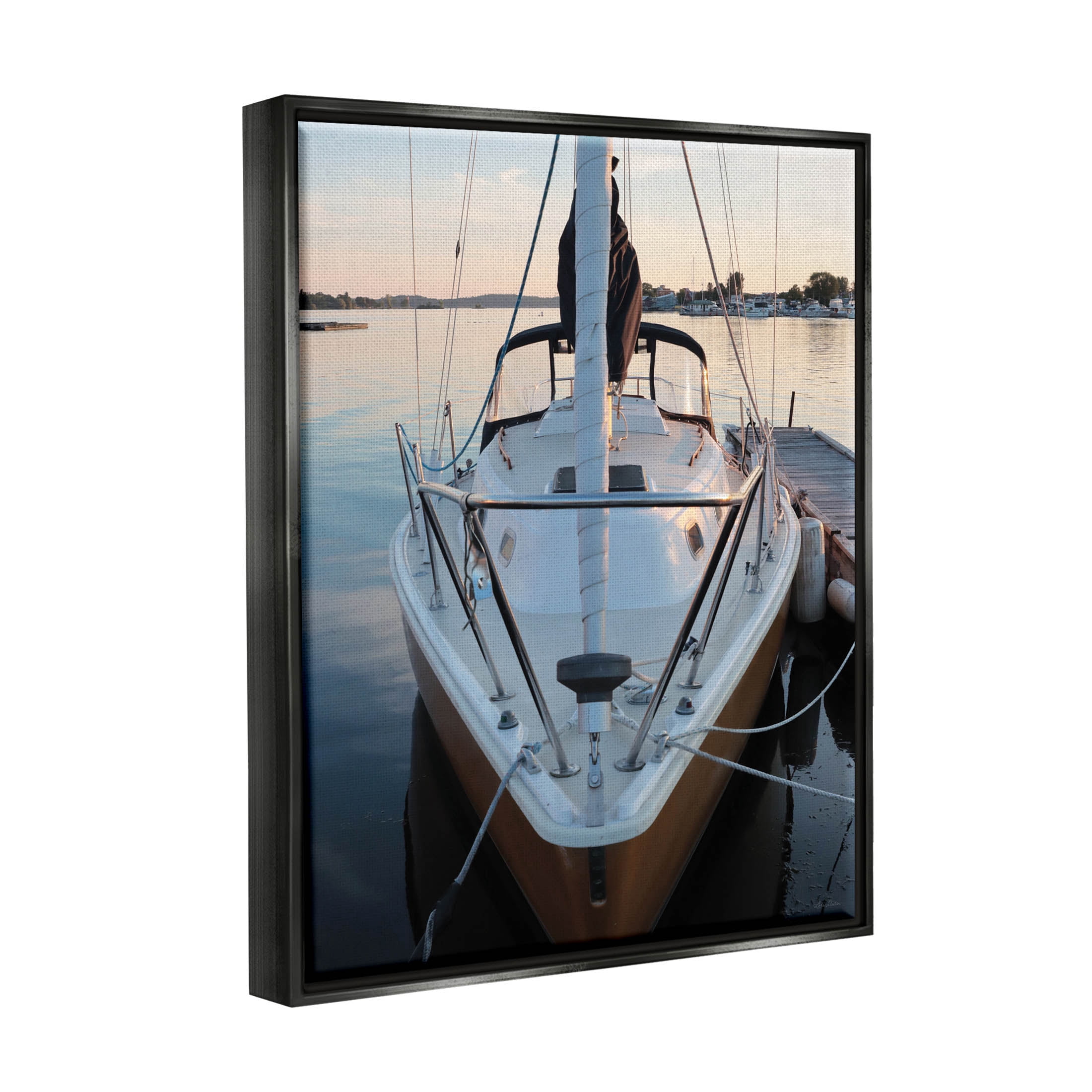Boat Mast Ocean Marina Transportation Photograph Jet Black Framed Art Print Wall Art