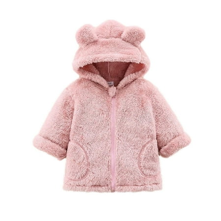 

cllios Toddler Baby Girls Hooded Fleece Jacket Cute Warm Bear Ears Full Zip Fuzzy Sherpa Hoodie Coat Outwear Clothes 3M-5T