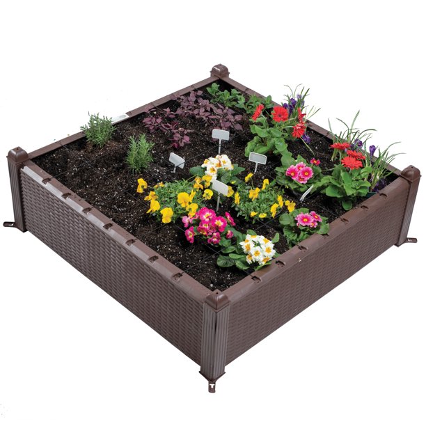 Ogrow EasyToAssemble 39" Square WickerDesign Raised Garden Bed