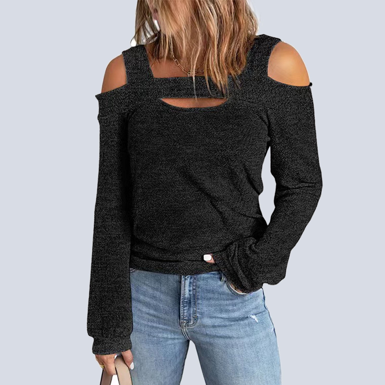 black cut out shoulder top