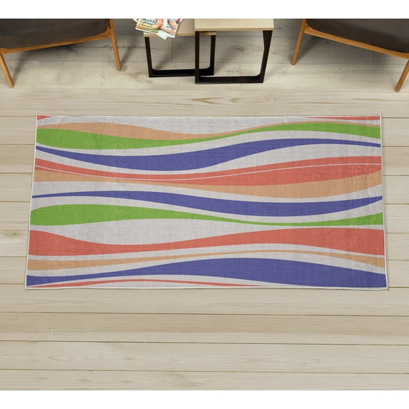 Vintage Decorative Rug, Retro Vibrant Stripes Funky Lines Design Patterns Abstract Print, Quality Carpet for Bedroom Dorm and Living Room, 6 Sizes, Dark Lavender, by Ambesonne