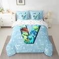 thumbnail image 2 of Feelyou Cartoon Dinosaur Bedding Comforter Set 7 Pieces for Boys, Initial Letter V Full Bedding Set, Cartoon Theme Reversible Fitted Sheet Flat Sheet, Lightweight Room Decor, 2 of 7