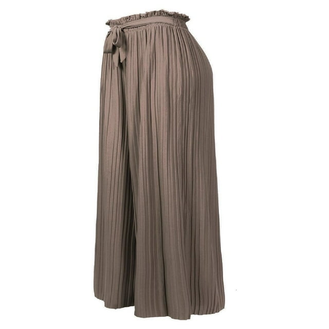 JUNWELL Women‘s Ribbon Tie Chiffon Loose Pleated Wide Leg Palazzo Pants