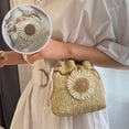 thumbnail image 2 of Fashion Women Knitting Sunflower Straw Shoulder Bag Drawstring Bucket Pouch, 2 of 8
