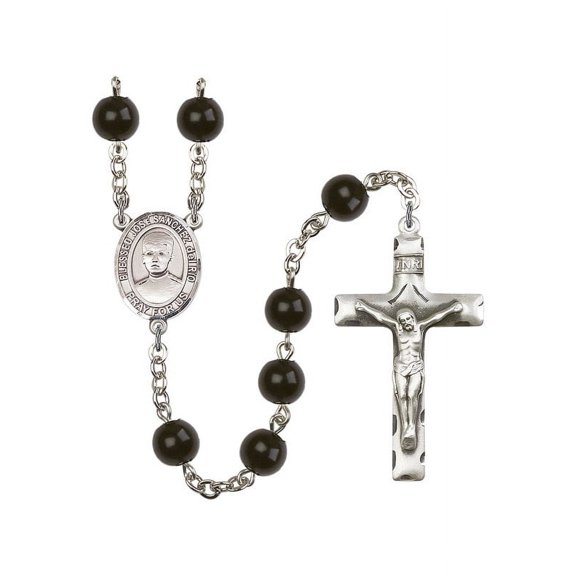 Blessed Jose Canchez del Rio Silver-Plated Rosary 7mm Black Onyx Beads Crucifix Size 1 3/4 x 1 medal charm