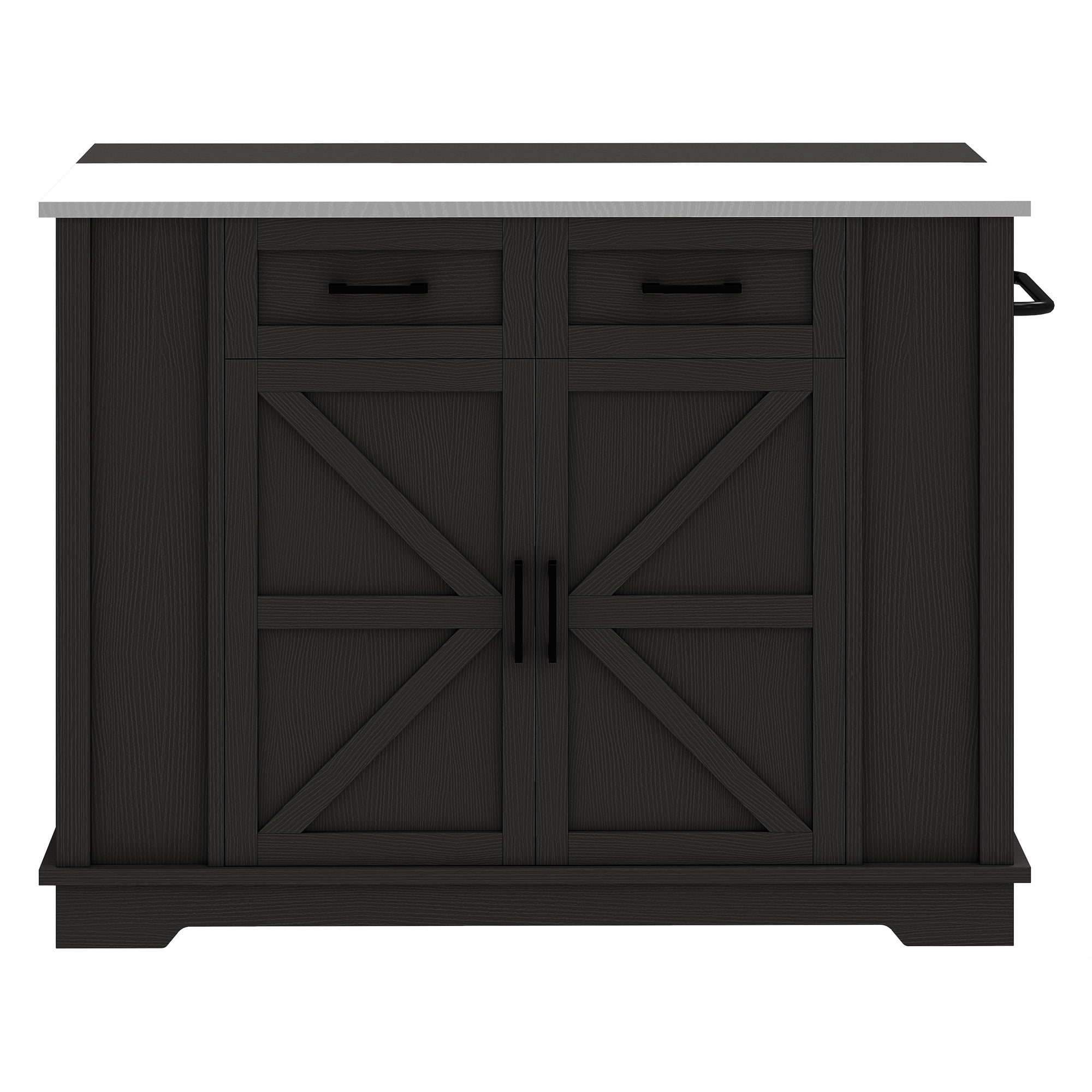 Uforic 47 Inch Mobile Kitchen Island Cart with Stainless Steel Top, Built-in Power Outlet, Adjustable Shelves, Spice Rack & Towel Rack, Rolling Storage Cabinet for Kitchen, Black