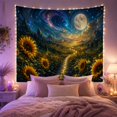 thumbnail image 2 of Sunflower Path Beneath a Full Moon and Mountains, Serene Fantasy for Nature Lovers, Botanical Wall Art, Housewarming Gift, Tapestry Wall Hanging for Bedroom and Living Room, 2 of 7