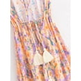 thumbnail image 3 of Vintage Women Floral Print Open Back Sexy Beach Bohemian Maxi Dress Lady High-Low Tassel Strapless Vacation Summer Boho Dress, 3 of 5