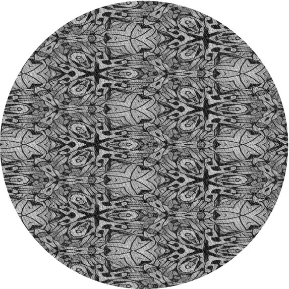 Ahgly Company Indoor Round Patterned Black Eel Black Area Rugs, 5' Round