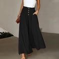 thumbnail image 2 of RYDCOT Women's Summer Solid Color Button High Waist Wide Leg Palazzo Pants with Pockets Black, 2 of 8