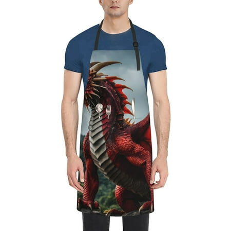 

Xecao Majestic Red Dragon Print Kitchen Cooking Aprons Waterproof Adjustable Bib Aprons with 2 Pockets for Women Men Chef