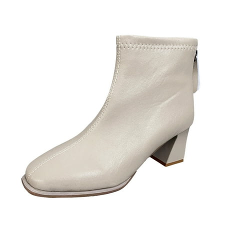 

ceyhen Thigh High Boots Fashion Womens Ankle Boots V Cutout Pointed Toe Western Booties Chunky Heel Side Zipper Chelsea Boots