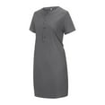 thumbnail image 4 of Ruyang Womens Cotton Linen Dress Short Sleeve Casual Solid Color V-Neck Dress Summer Women's T-Shirt Dress Beach Sundress With Pockets, 4 of 9