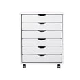 thumbnail image 3 of Pemberly Row Modern Solid Wood 6-Drawers Wide Roll Utility Cart in White, 3 of 8