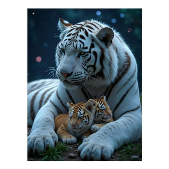 Diamond Art Kits for Adults - 5d White Tiger Family Scene Diamond Painting for Adults, Diamond Art for Adults Beginners, Diamond Painting Kits for Adults for Home Wall Decor
