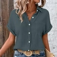 thumbnail image 6 of Tittly Womens Linen Shirt Women'S Gauze Tops Linen Button Up Shirts for Women Womens Blouses Tops Batwing Sleeve Pocket Patched Shirt Work T Shirts Double Layer Wrinkled Fabric Gray, 6 of 6