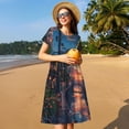 thumbnail image 4 of Naloa Twilight Canal Reflection Print Womens Summer A-Line Dress with Pockets,Short Sleeve Dresses,Flowy Beach Swing Dress for Vacation Travel, 4 of 6