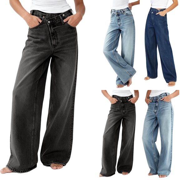 JOANKDMI Baggy Jeans Women High Waisted Wide Leg Vintage Straight Relaxed Fit Denim Bottoms Fashion Classic Versatile Trousers with Pockets