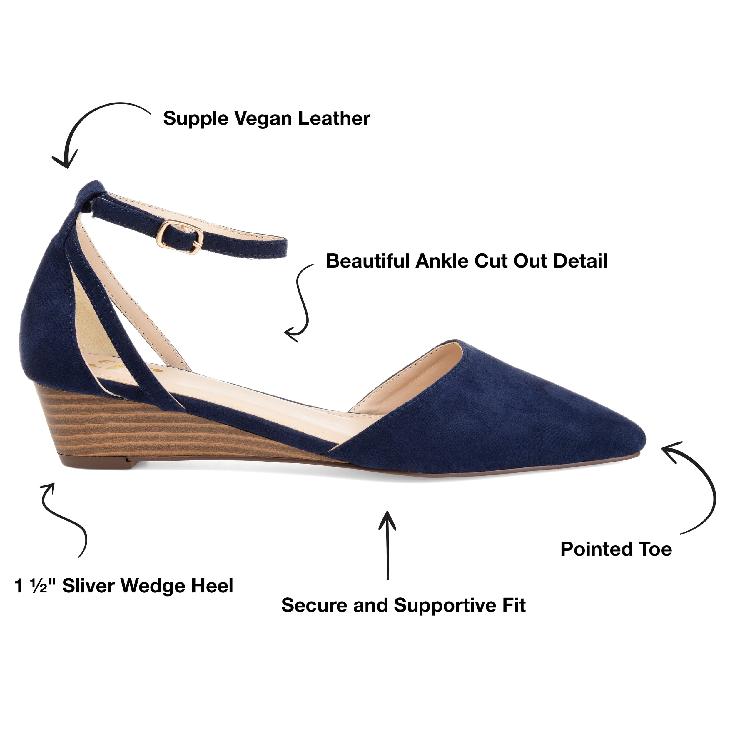 Journee Womens Arkie Buckle Pointed Toe Sliver Wedge