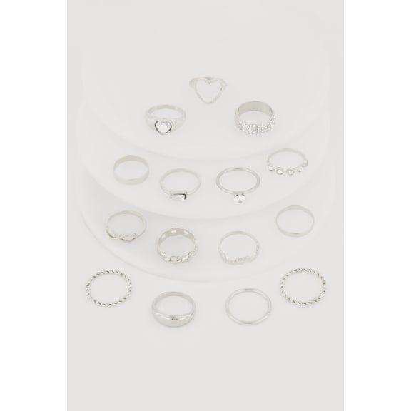Women's Trendy Assorted Cubic Zirconia Metallic Rings Set of 15