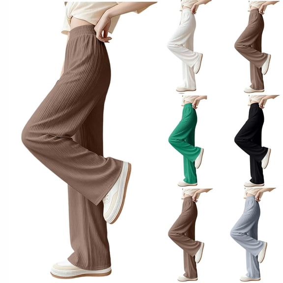 Bovxnpu Wide Leg Pants for Women Flowy Lounge Beach Work Trousers Summer Ice Silk Wide Leg Thin Elastic High Waist Draped Straight Long Pants