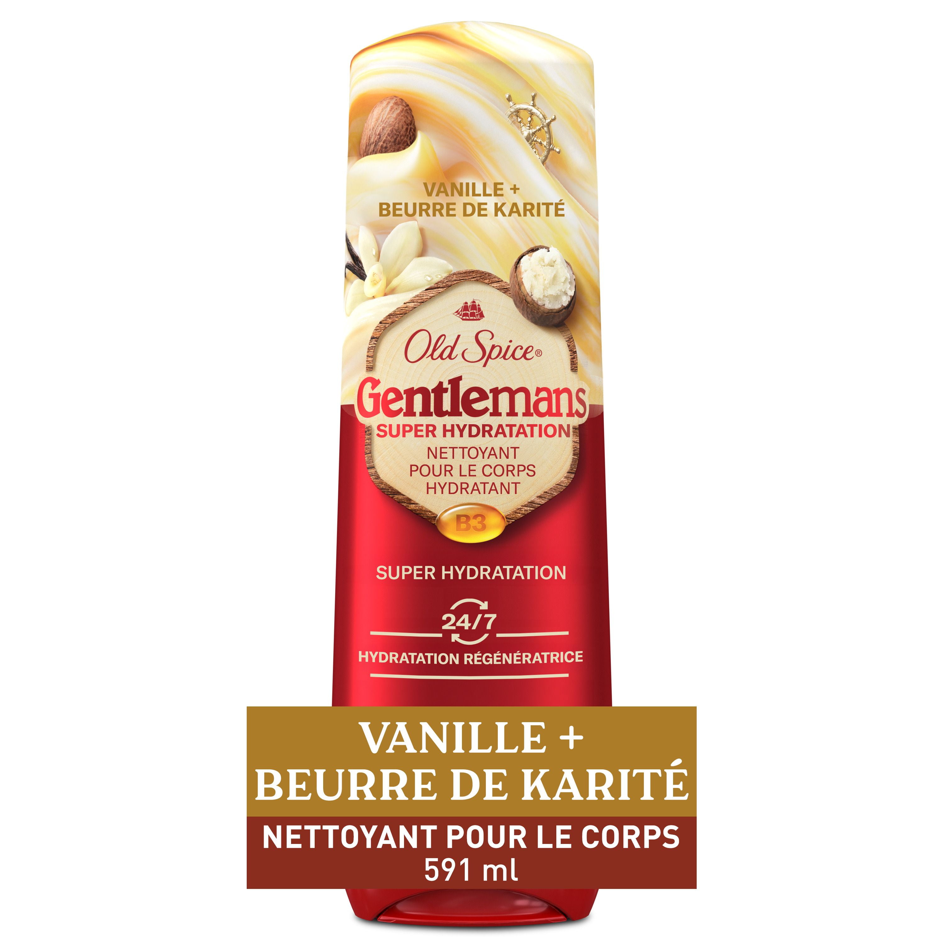 Nettoyant pour le corps pour hommes Old Spice Super Hydratation, Vanille + karité, hydratation régénératrice 24 heures sur 24, 7 jours sur 7 591ML
