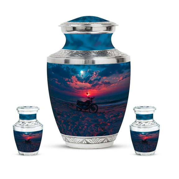 KARYLIZ Motorcycle Urns For Human Ashes Dad – Urns For Human Ashes Adult Female – Sunset Blue Cremation Urn Ash – Decorative for Funeral & Burial Human Adult Remains