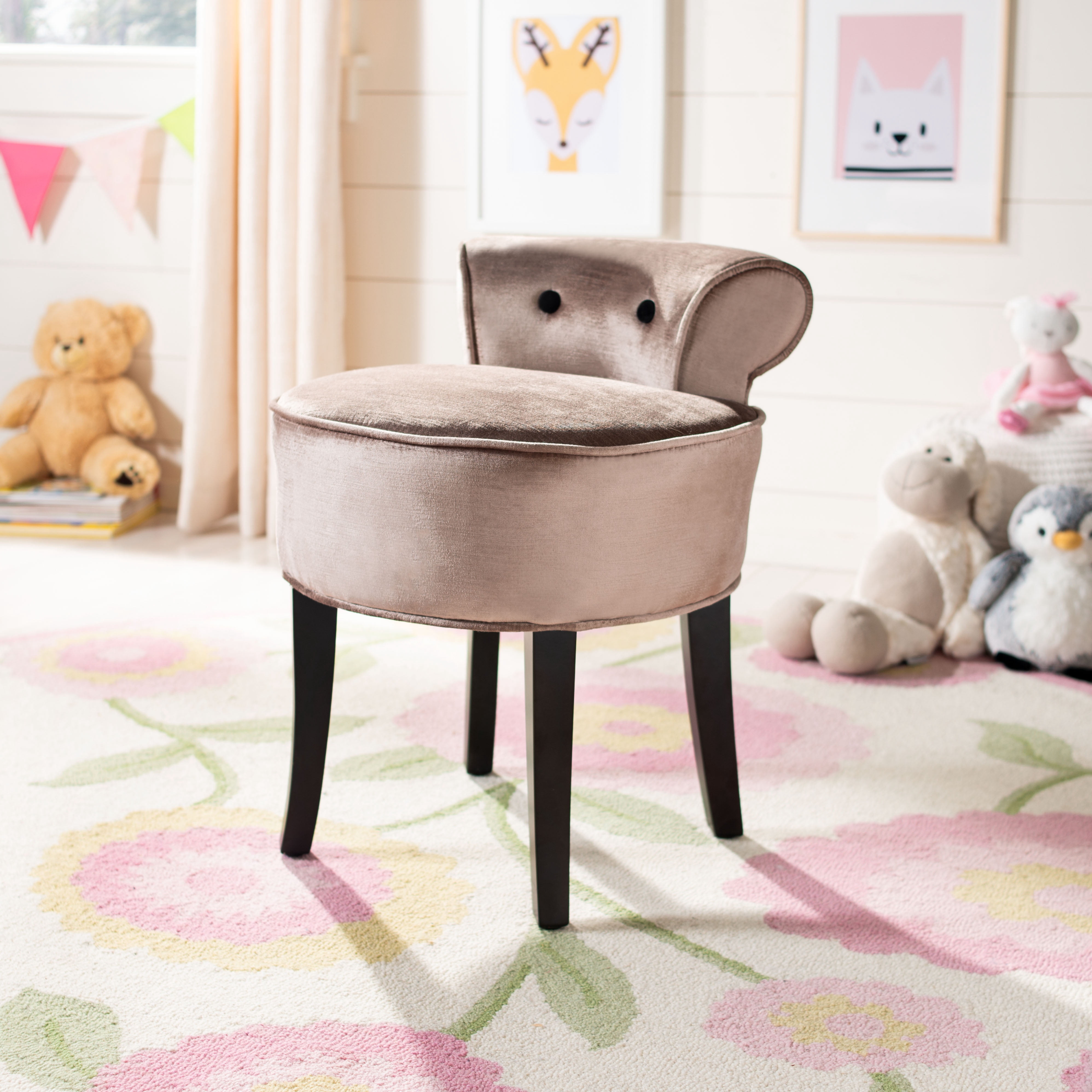 SAFAVIEH Georgia Contemporary Glam Upholstered Vanity Stool, Mink Brown
