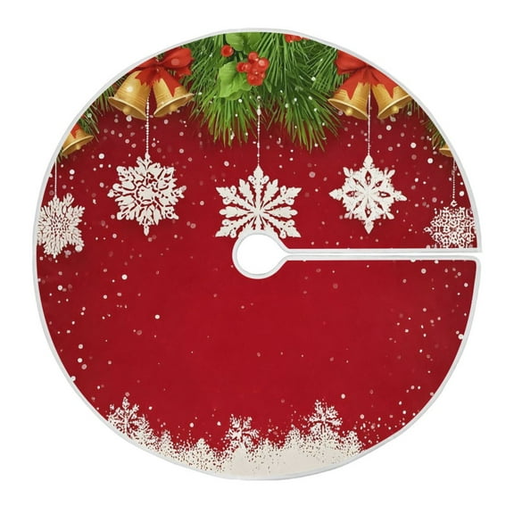 Ryvnso Christmas Tree Skirt Red Background Snowflake Bell Xmas Tree Skirts Ornament Home Decorations 35.4"
