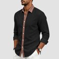 thumbnail image 2 of COMVALUE Men's Linen Shirt Long Sleeve Button Down Collar with Contrast Placket Regular Fit Casual Beach Tops (Black, S), 2 of 7