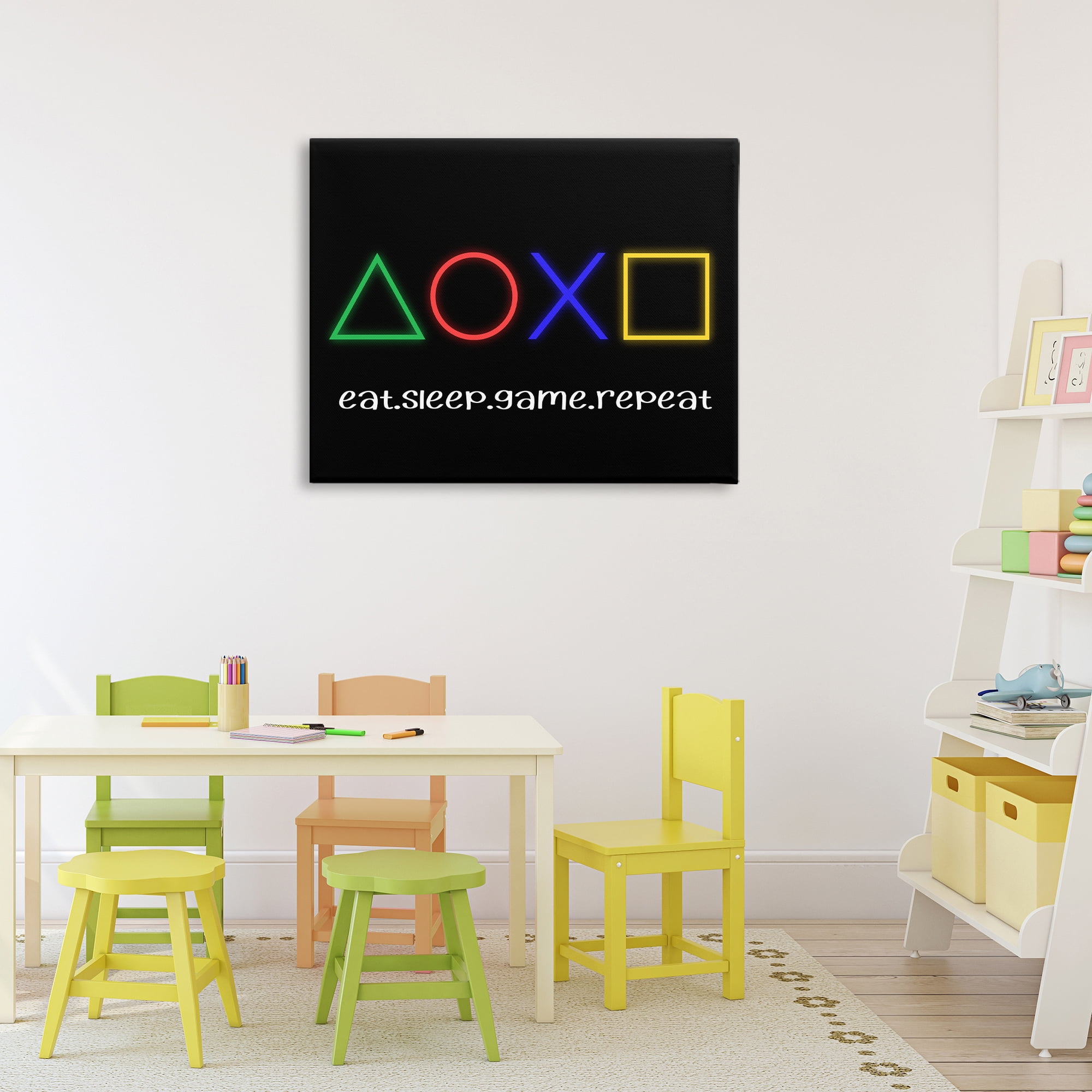 Neon Gaming Symbols & Words Canvas Wall Art, design by Christine Simpson Art