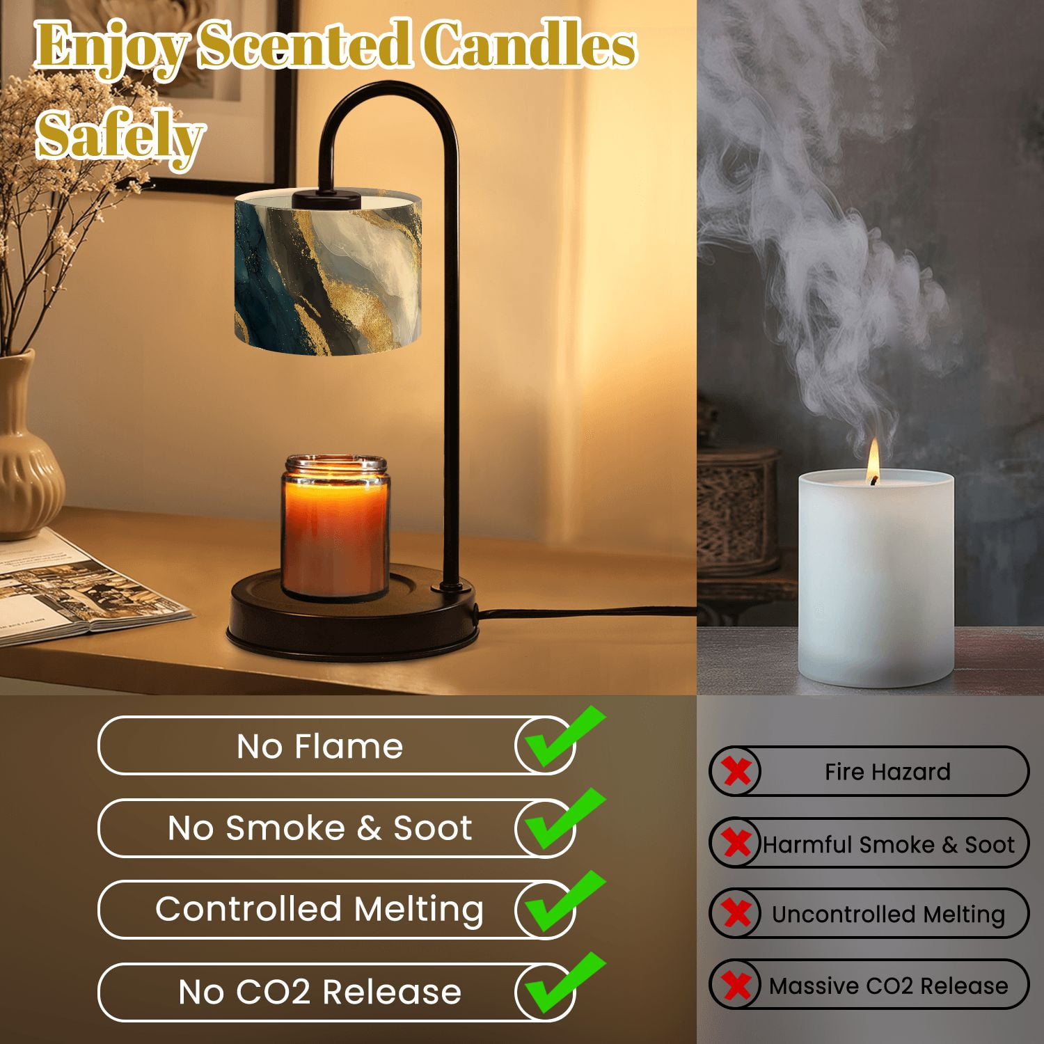 Candle Warmer Lamp with Timer Dimmer Modern abstract oil painting art design Orange gold blue Candle Lamp Warmer for Jar Candle with 4 Bulbs Gifts for Women House Warming Gifts